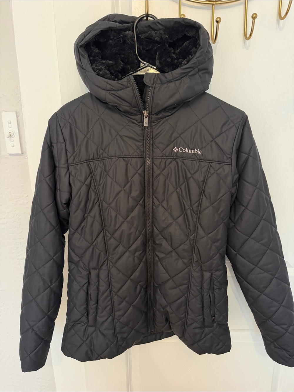 Columbia Black Quilted Hooded Jacket